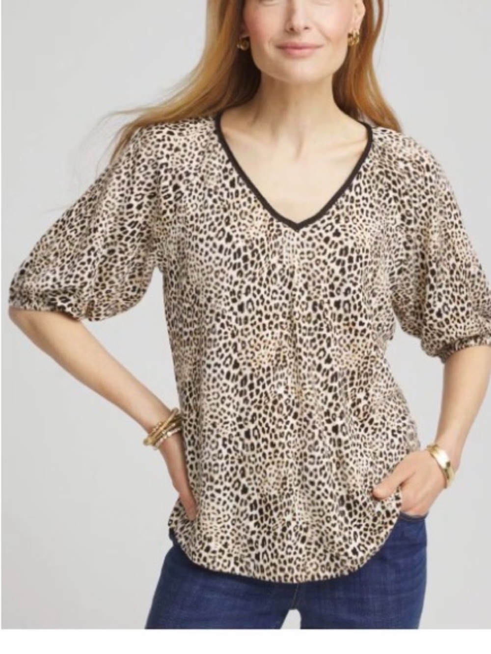 Chico's Leopard Braided  Linen Top Size 2 Large